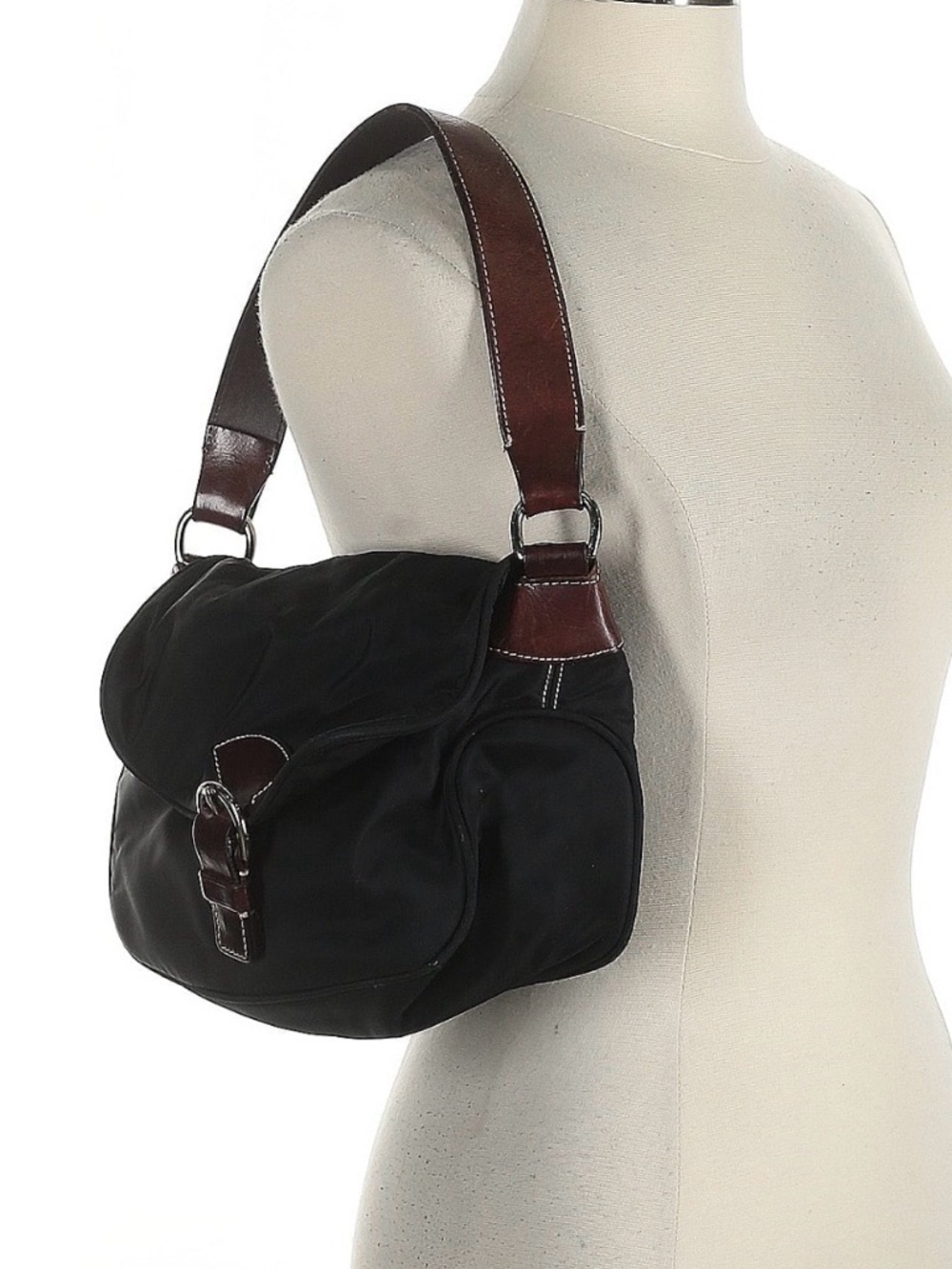 Dooney and Bourke Black Shoulder Bag with Brown Leather Strap